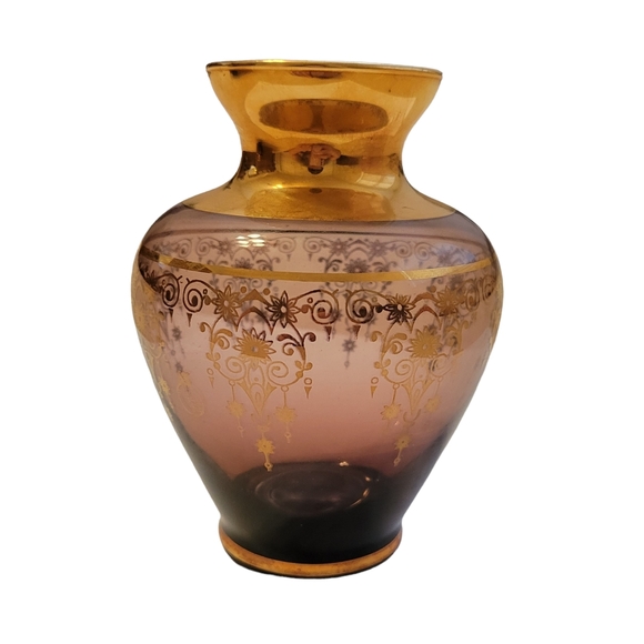 Murano Glass Vase with Gold Trim - Purple - Picture 4 of 9